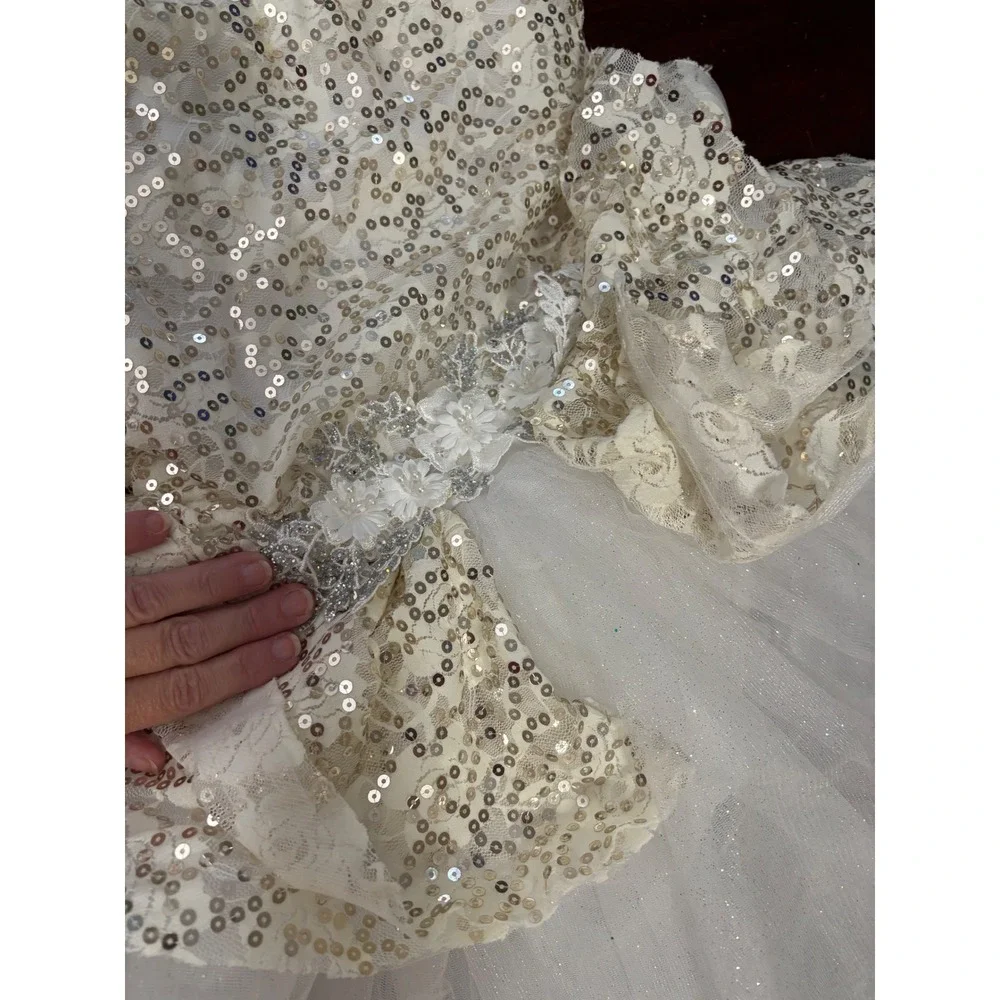 Weissman Kids Dance Costume Dress L White Gold Sequin Ballet Tutu Fairy Princess